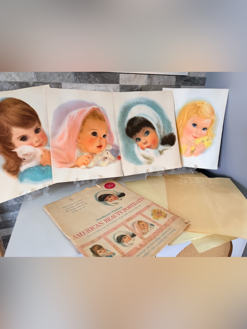 1960s Northern Tissue Prints Frances Hook Complete Set of 4 w/ Folder 11x14